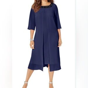 Catherines Midnight Dazzle Mesh Flyaway Dress Sz 1X Petite Navy Sparkly